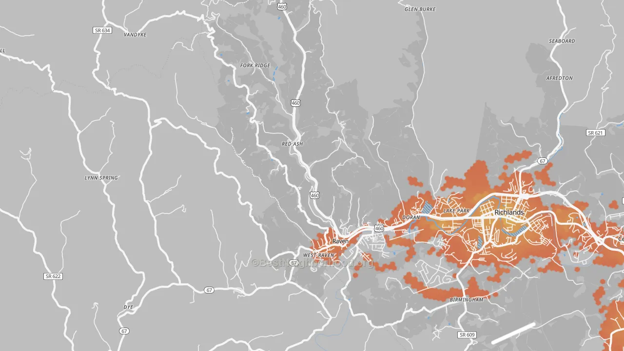 Bike Grade map of Raven, VA