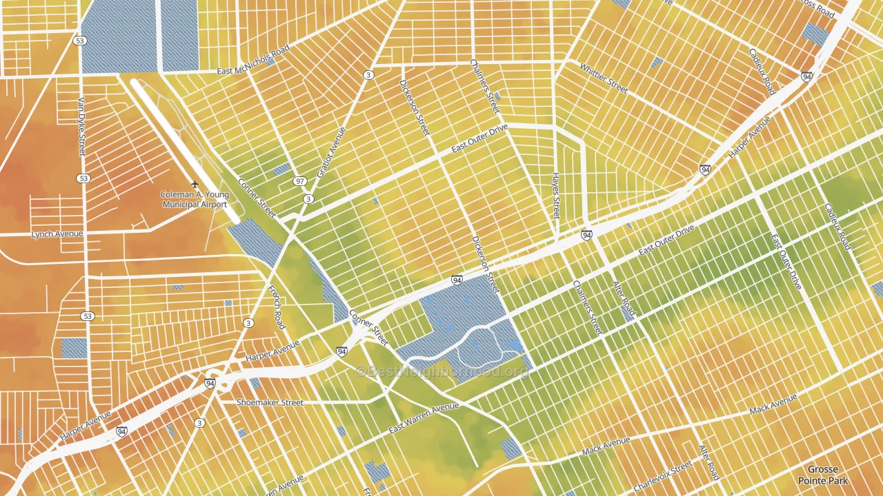 Bike Grade map of Ravendale, Detroit, MI