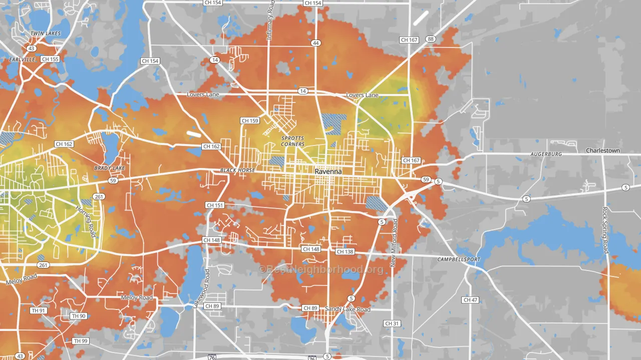 Bike Grade map of Ravenna, OH