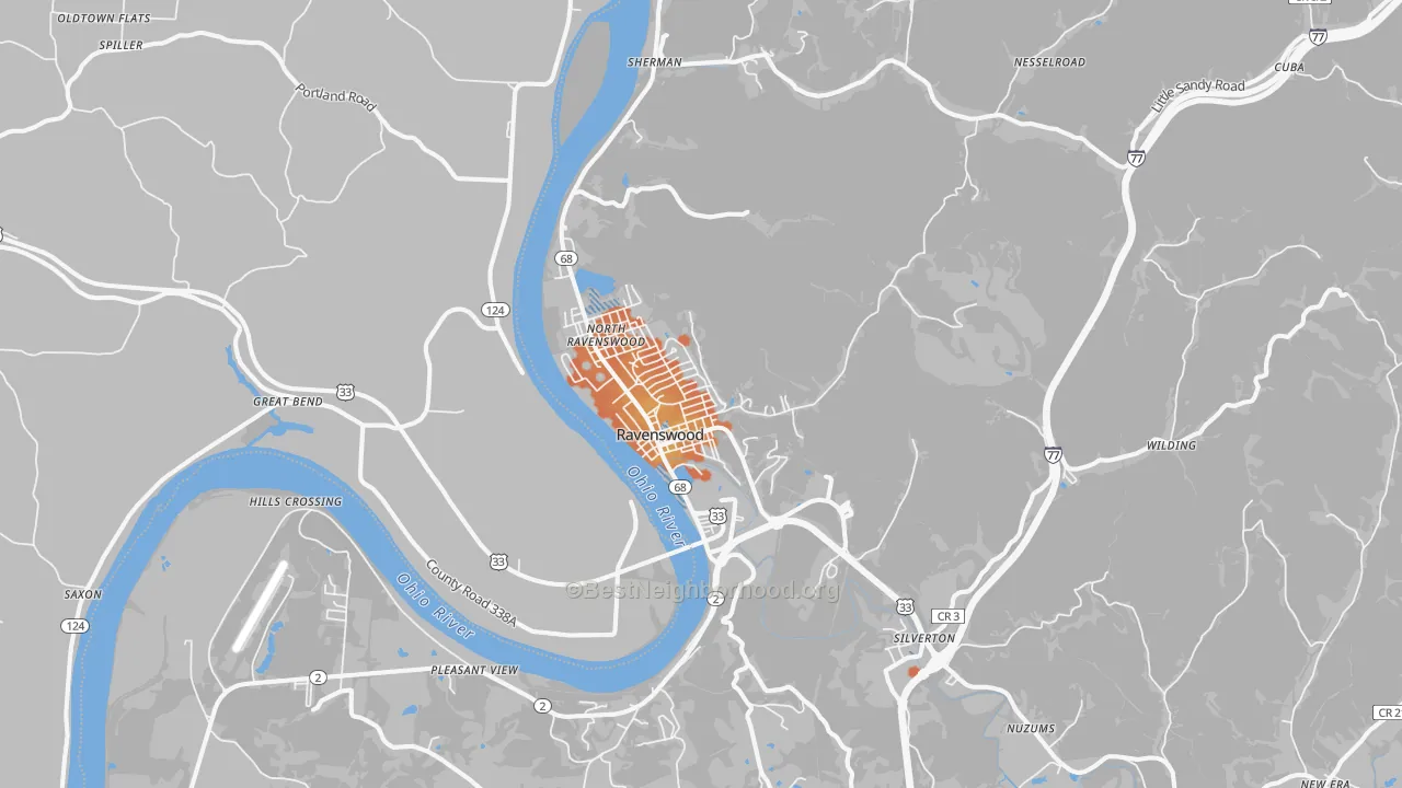 Bike Grade map of Ravenswood, WV