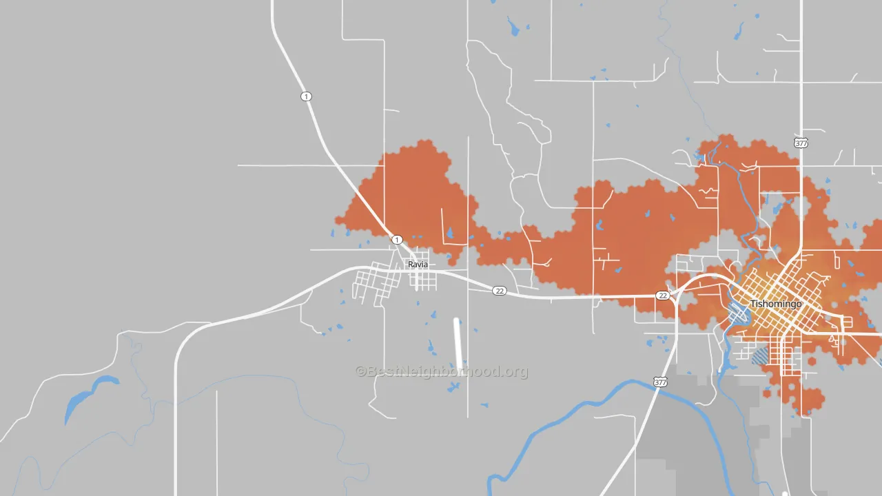 Bike Grade map of Ravia, OK