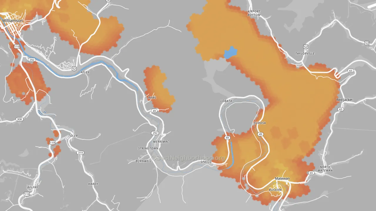 Bike Grade map of Rawl, WV
