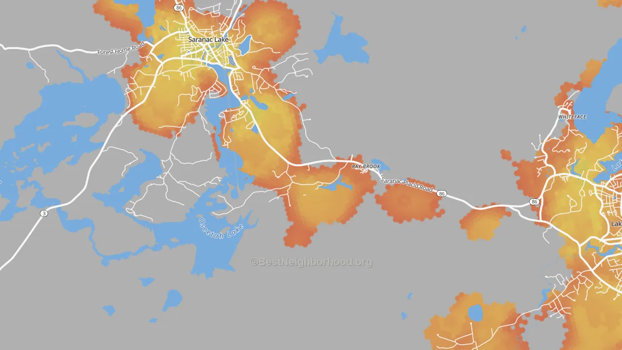 Bike Grade map of Ray Brook, NY