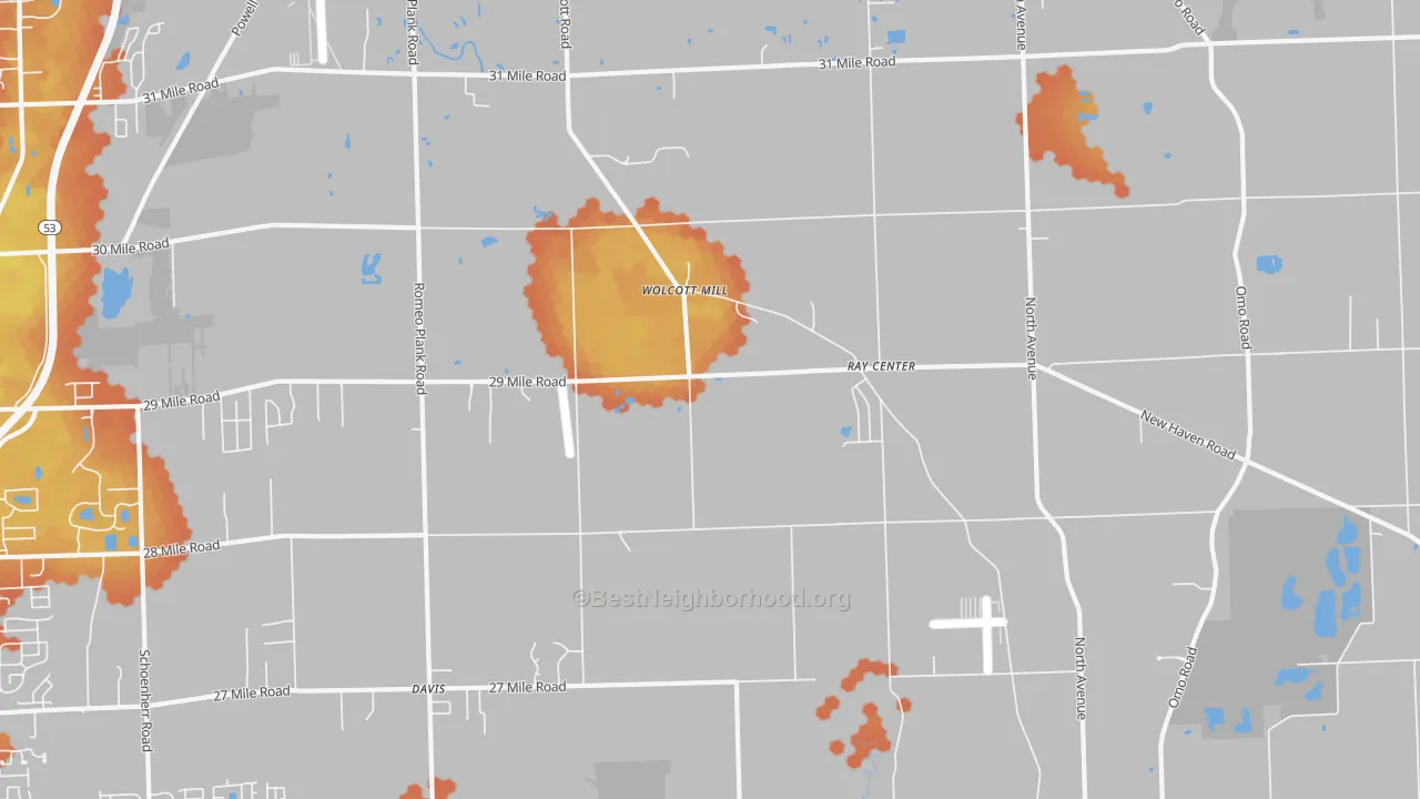 Bike Grade map of Ray, MI