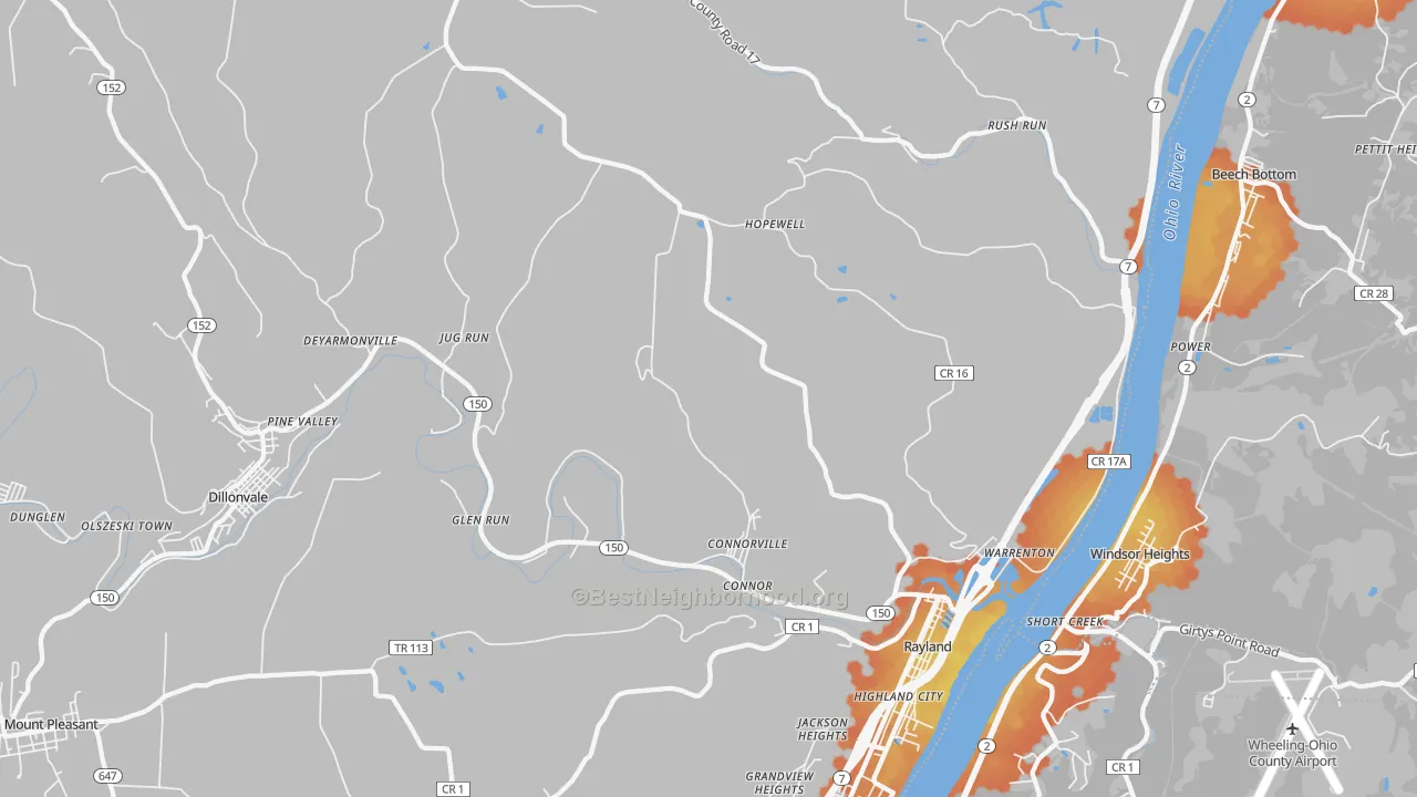 Bike Grade map of Rayland, OH