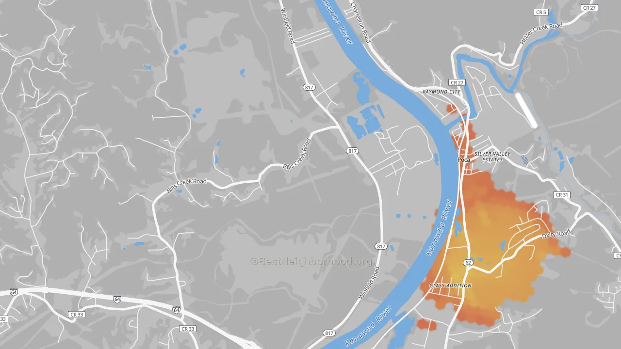 Bike Grade map of Raymond City, WV