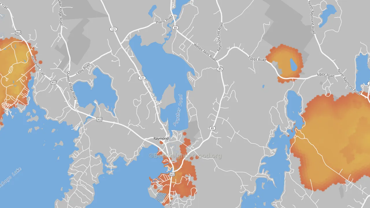 Bike Grade map of Raymond, ME