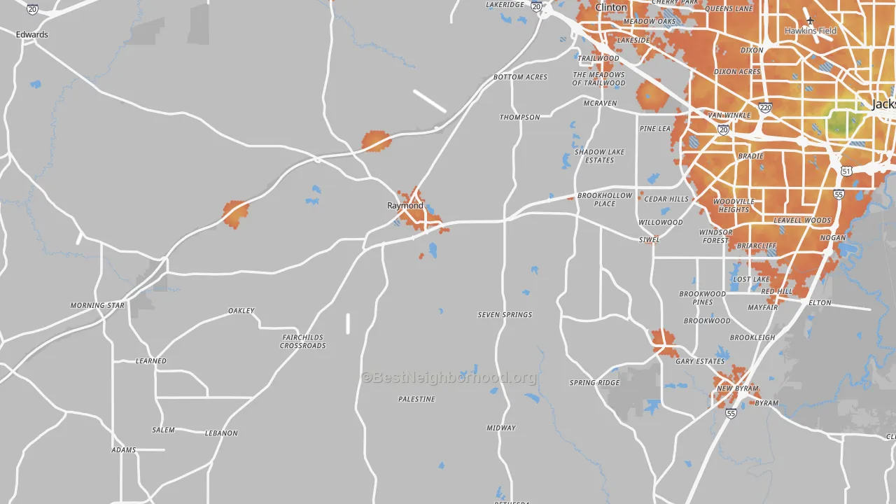 Bike Grade map of Raymond, MS