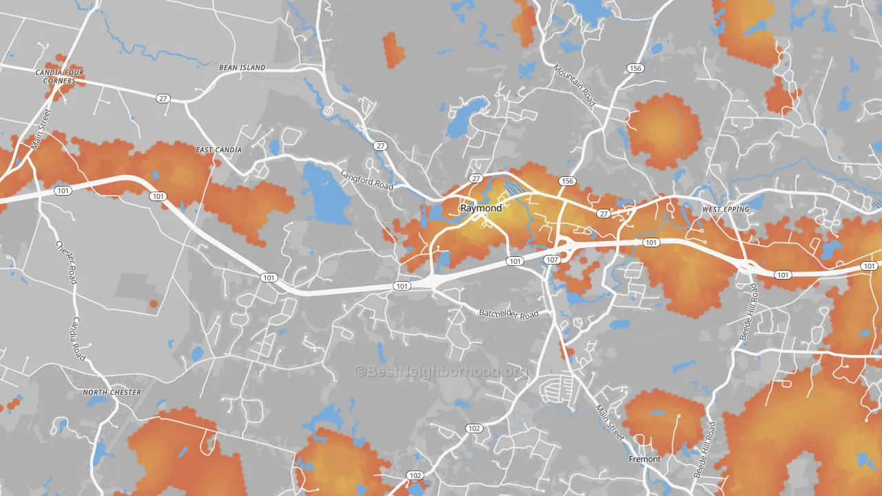 Bike Grade map of Raymond, NH
