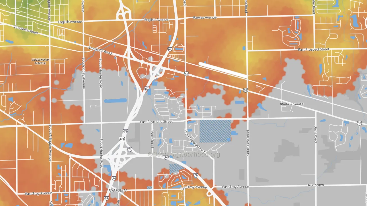Bike Grade map of Raymond Park, Indianapolis, IN