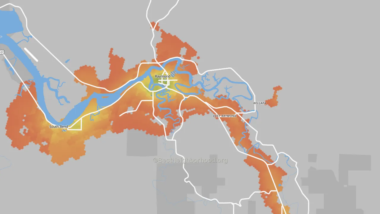 Bike Grade map of Raymond, WA