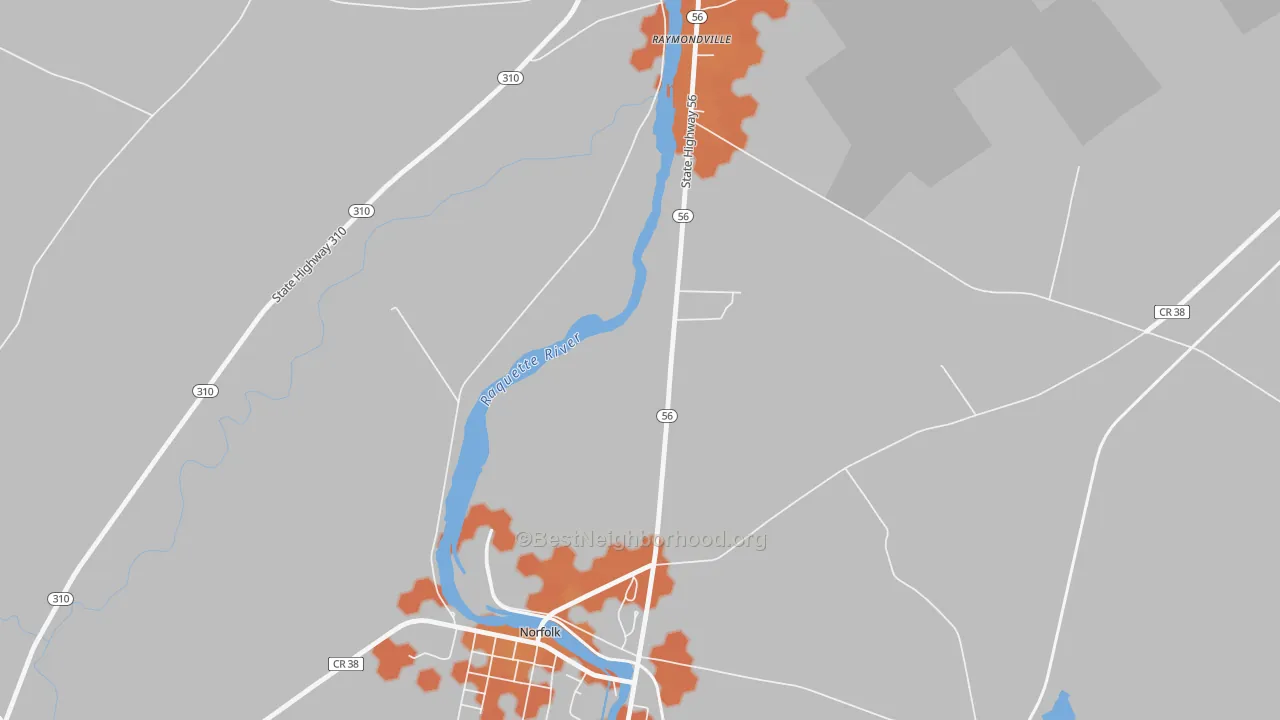 Bike Grade map of Raymondville, NY