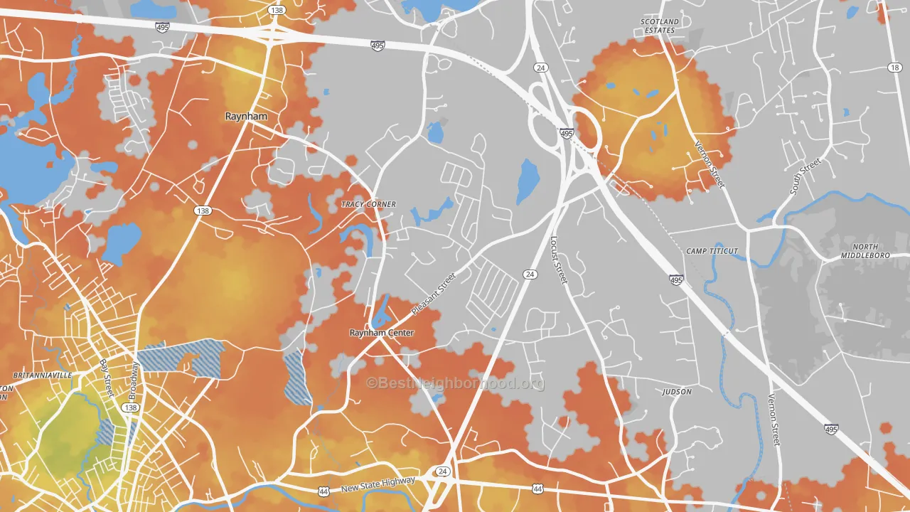 Bike Grade map of Raynham, MA