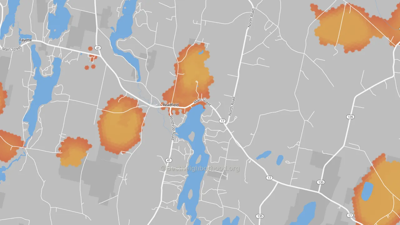 Bike Grade map of Readfield, ME