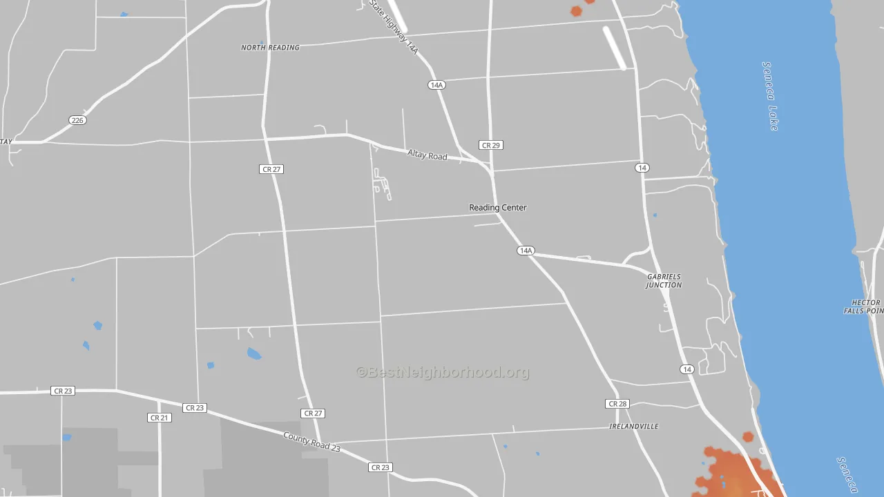 Bike Grade map of Reading Center, NY