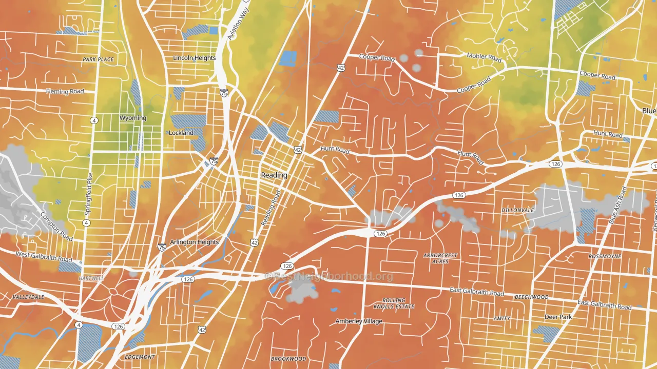 Bike Grade map of Reading, OH