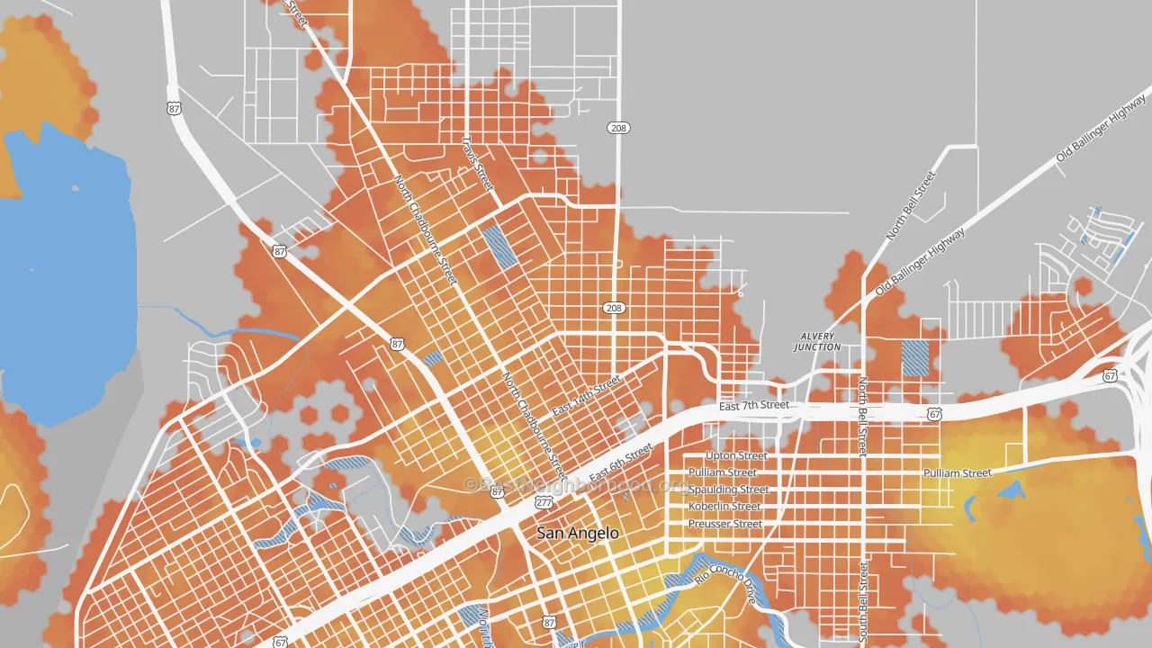 Bike Grade map of Reagan, San Angelo, TX