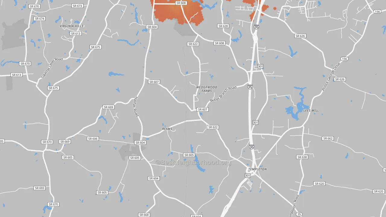 Bike Grade map of Reams, VA