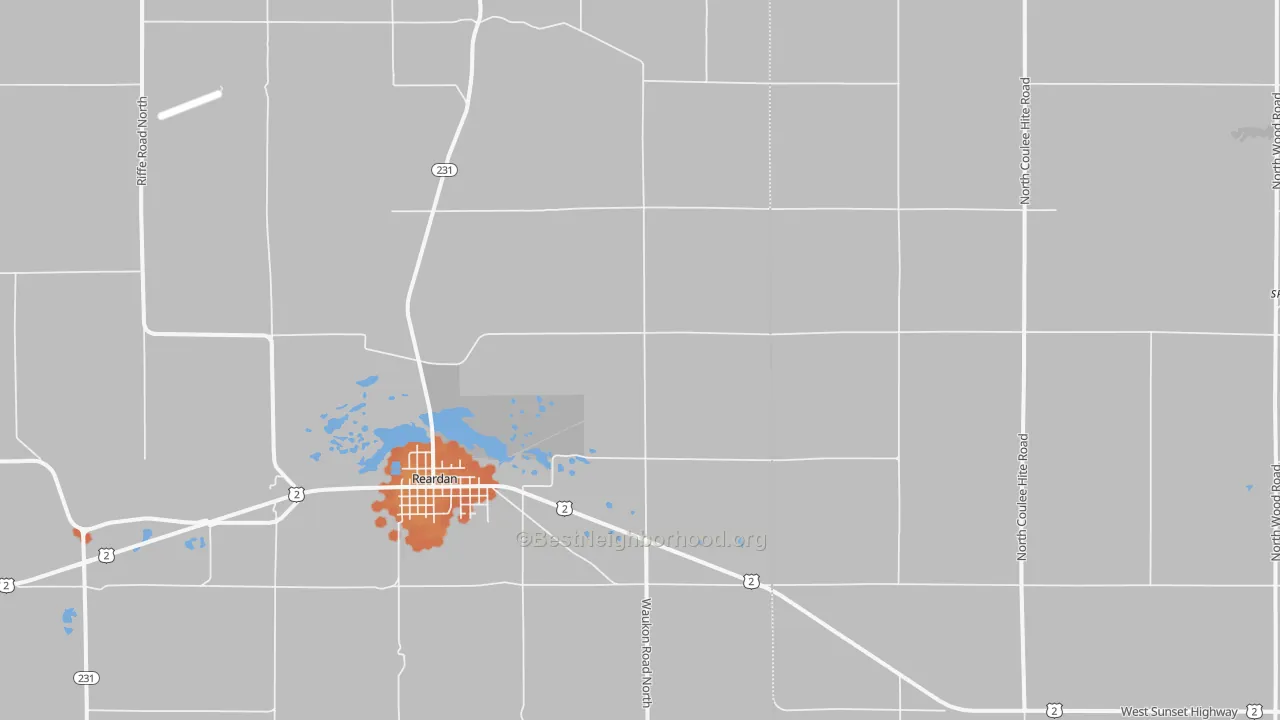 Bike Grade map of Reardan, WA