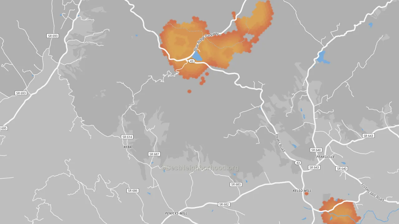 Bike Grade map of Reba, VA