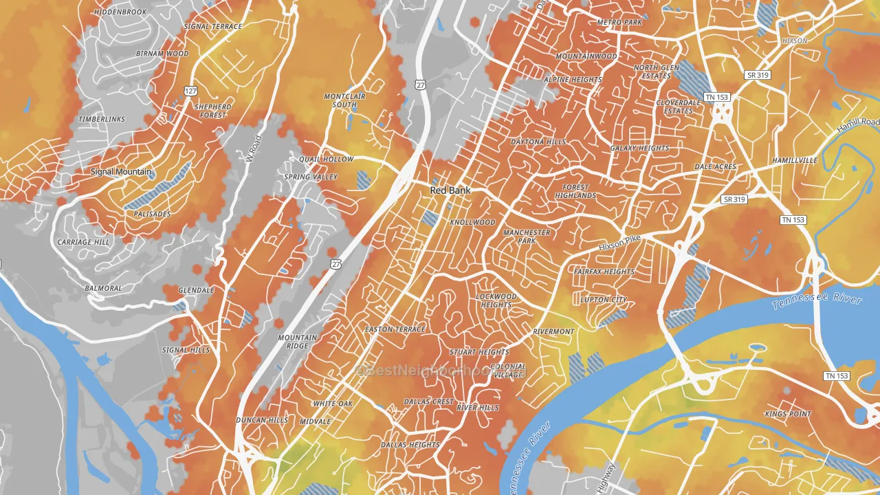 Bike Grade map of Red Bank, TN