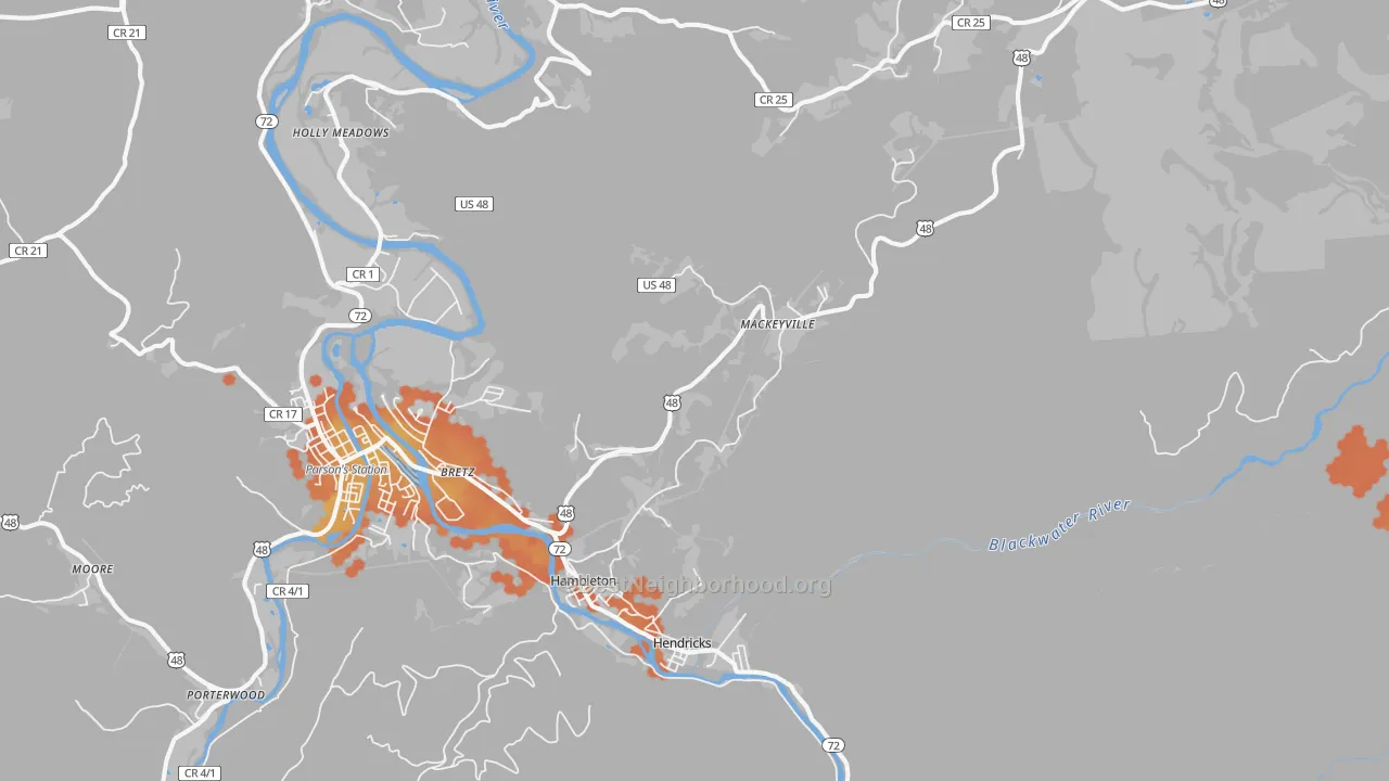 Bike Grade map of Red Creek, WV