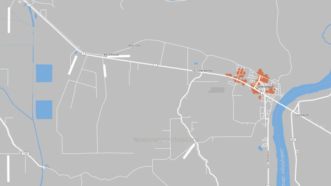 Bike Grade map of Red Fish, LA