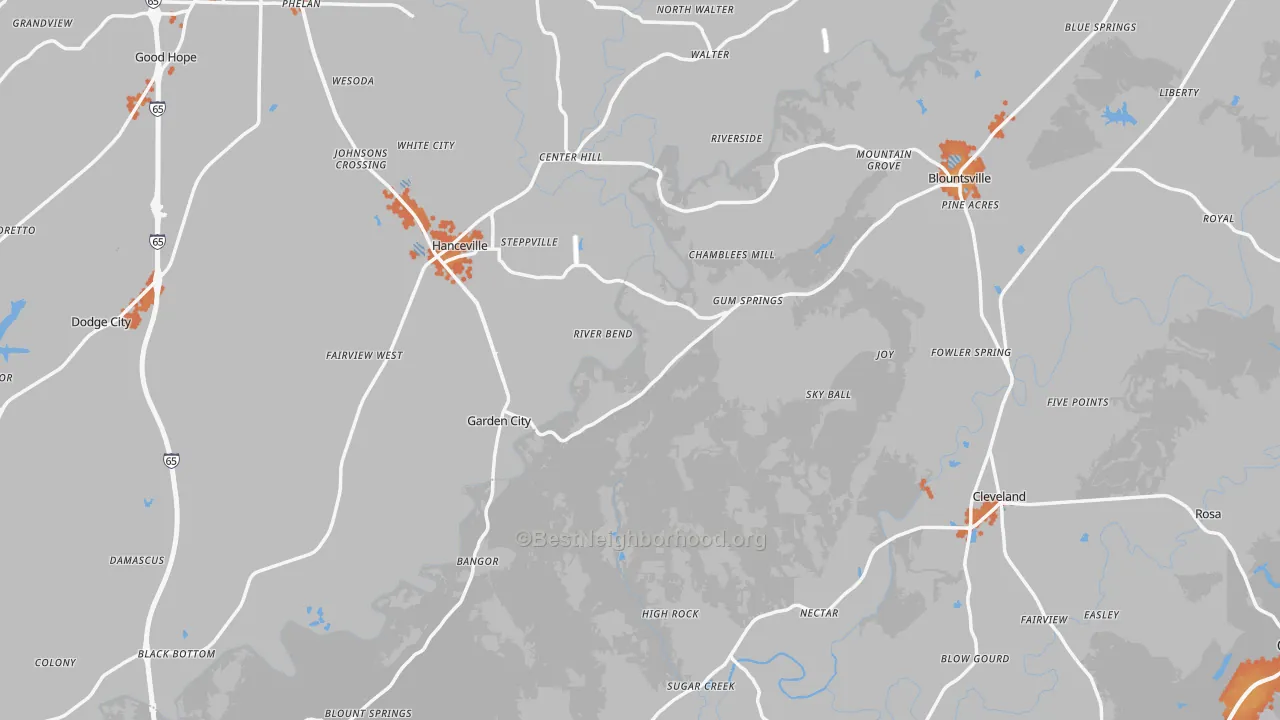 Bike Grade map of Red Hill, AL