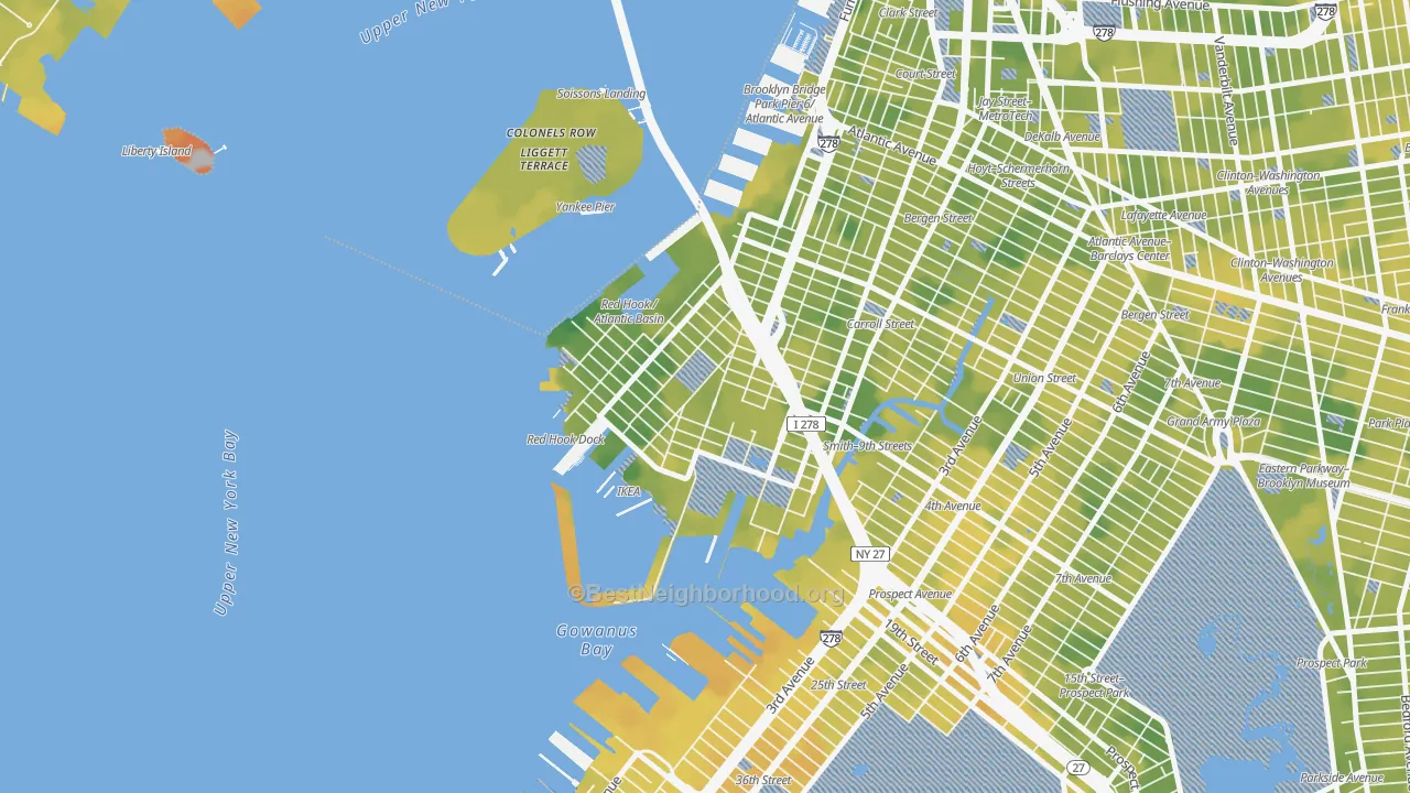 Bike Grade map of Red Hook, Brooklyn, NY