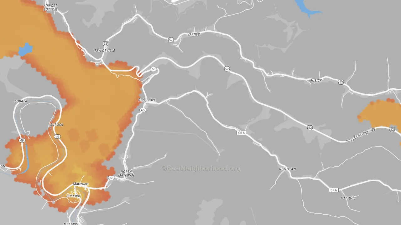 Bike Grade map of Red Jacket, WV