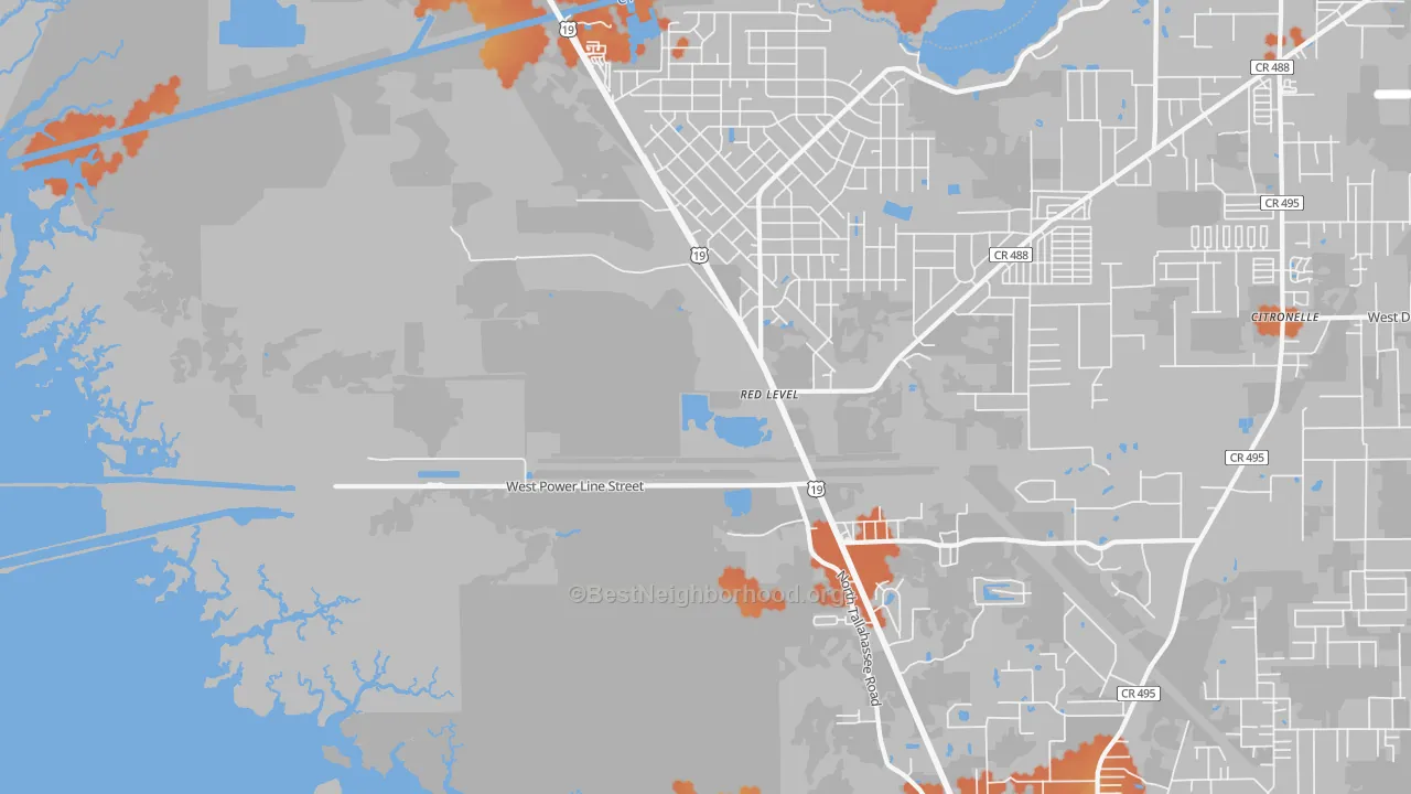 Bike Grade map of Red Level, FL