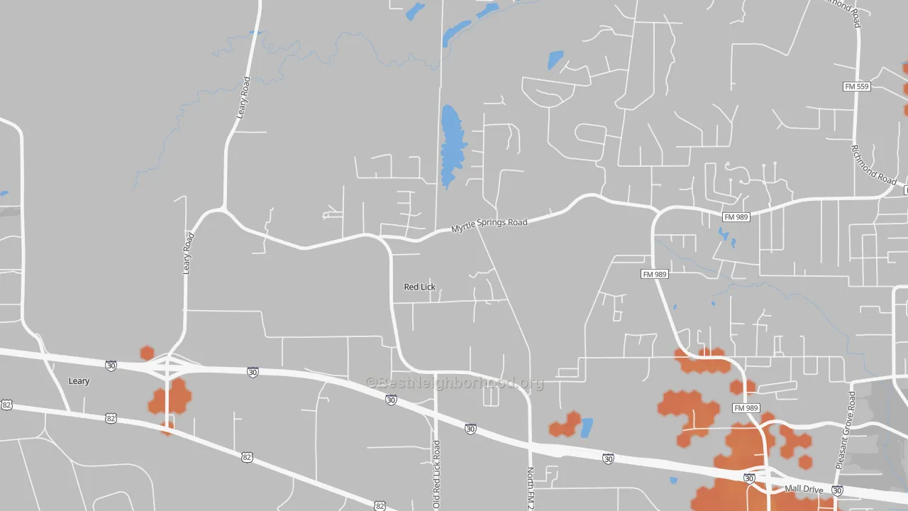 Bike Grade map of Red Lick, TX