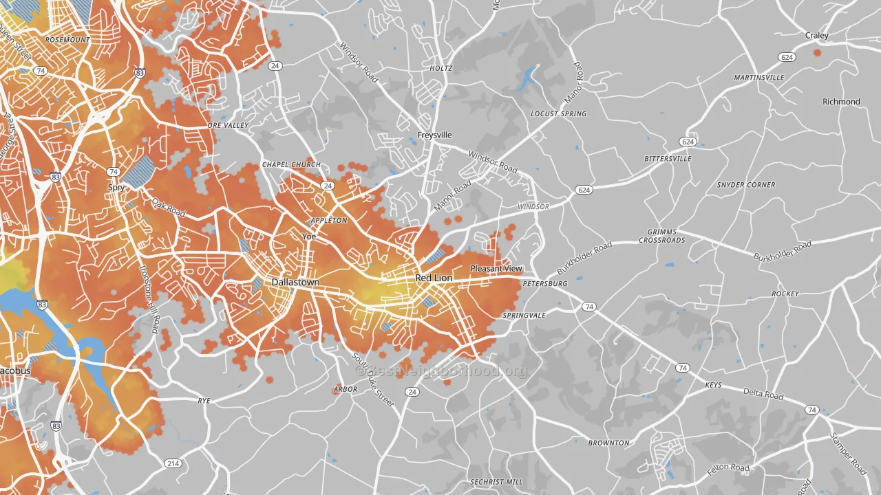Bike Grade map of Red Lion, PA