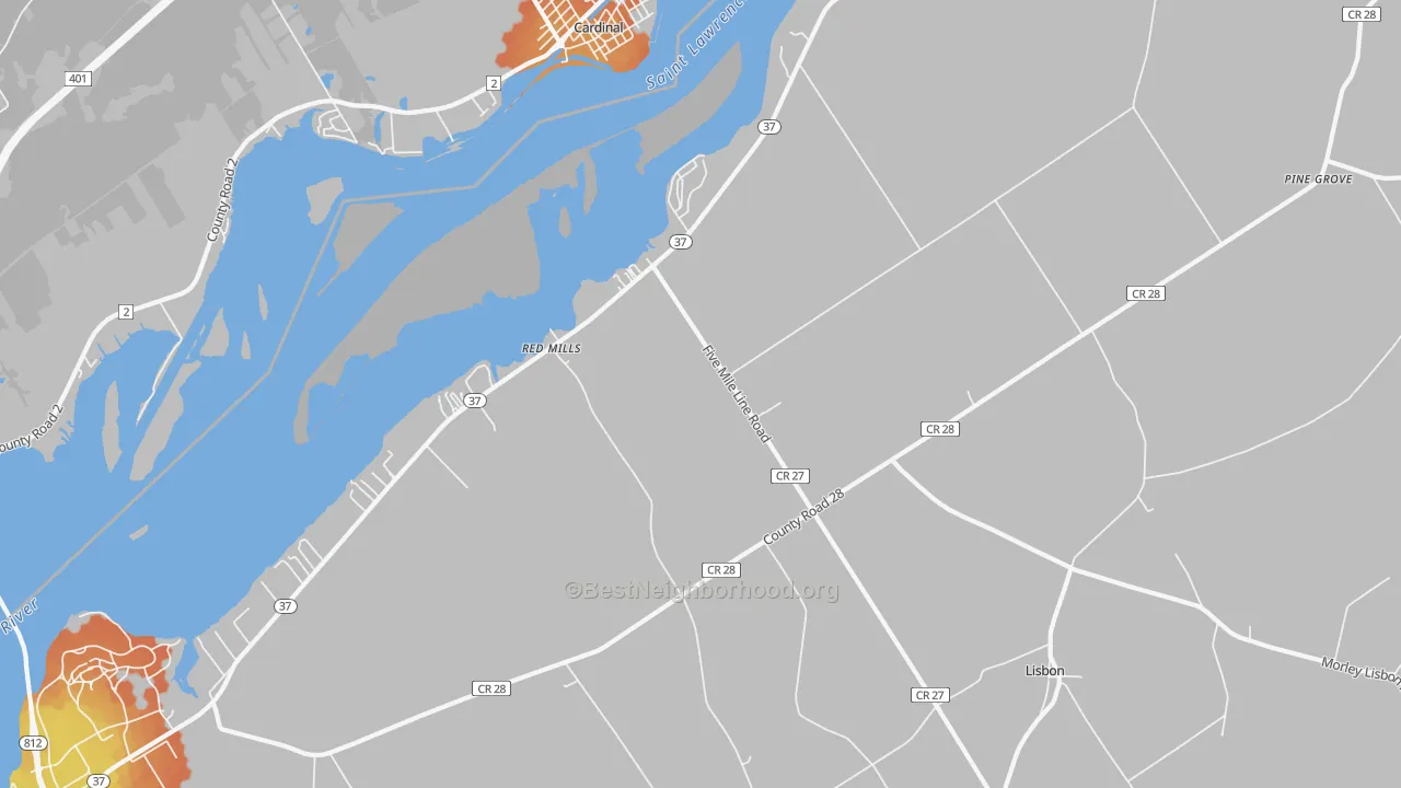Bike Grade map of Red Mills, NY