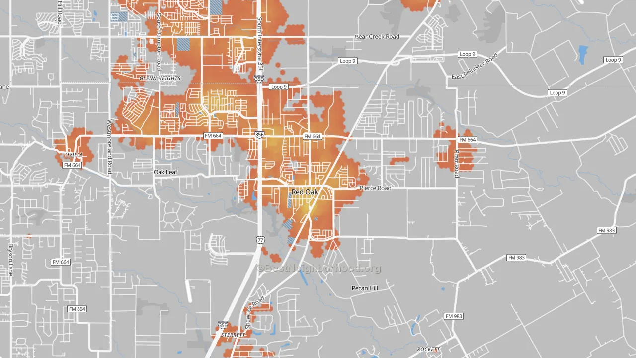 Bike Grade map of Red Oak, TX