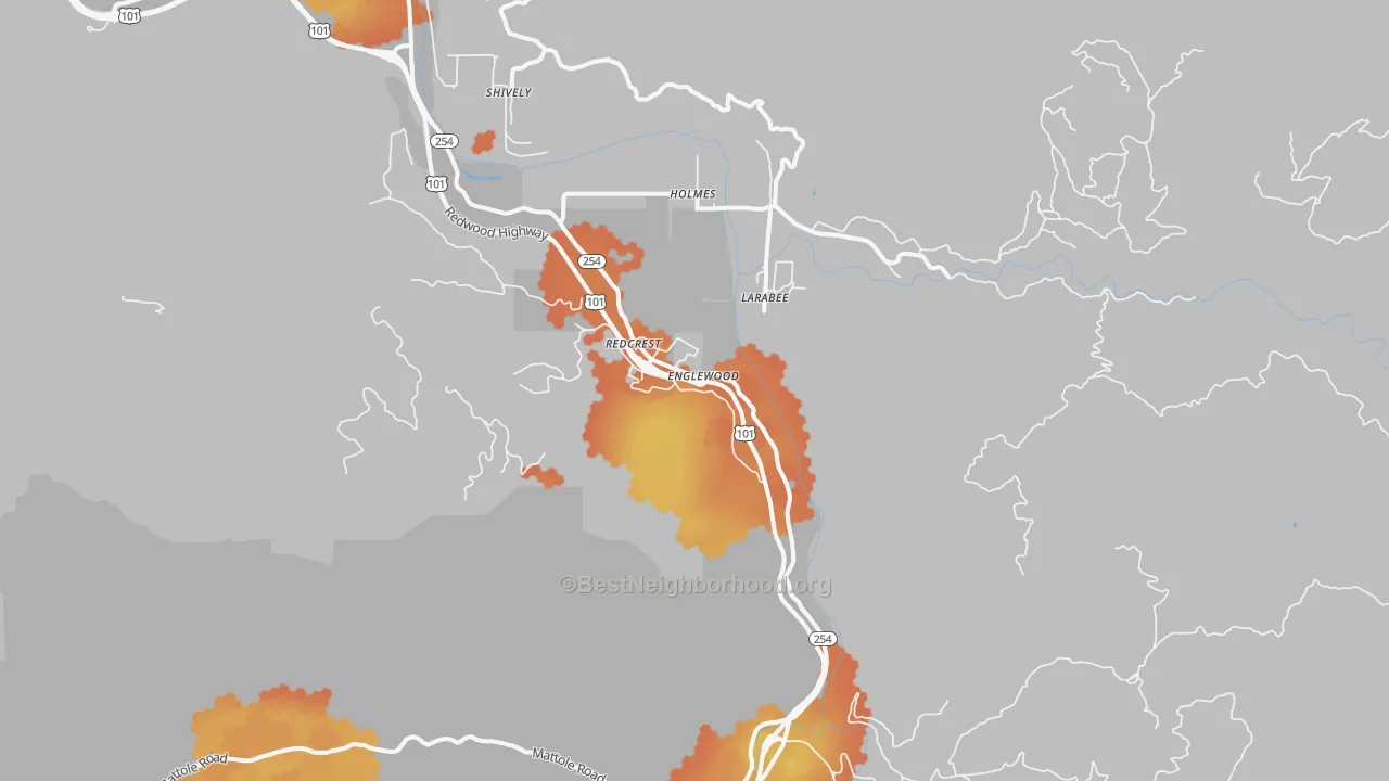 Bike Grade map of Redcrest, CA