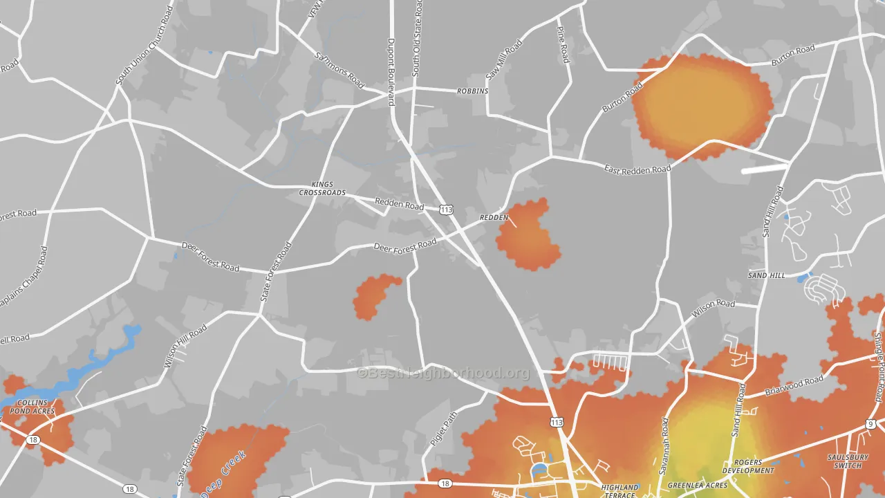 Bike Grade map of Redden, DE