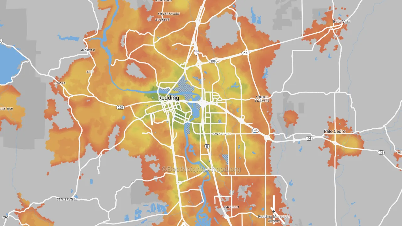 Bike Grade map of Redding, CA