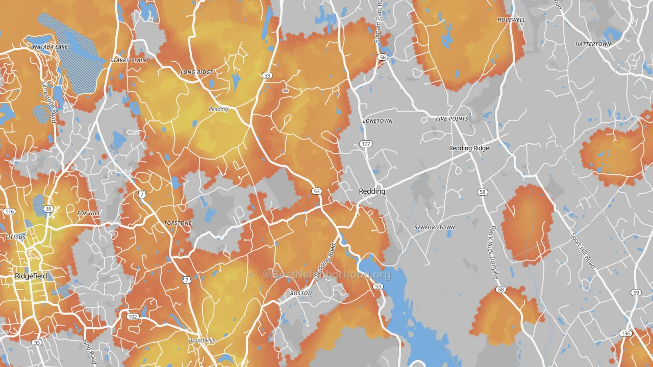 Bike Grade map of Redding, CT