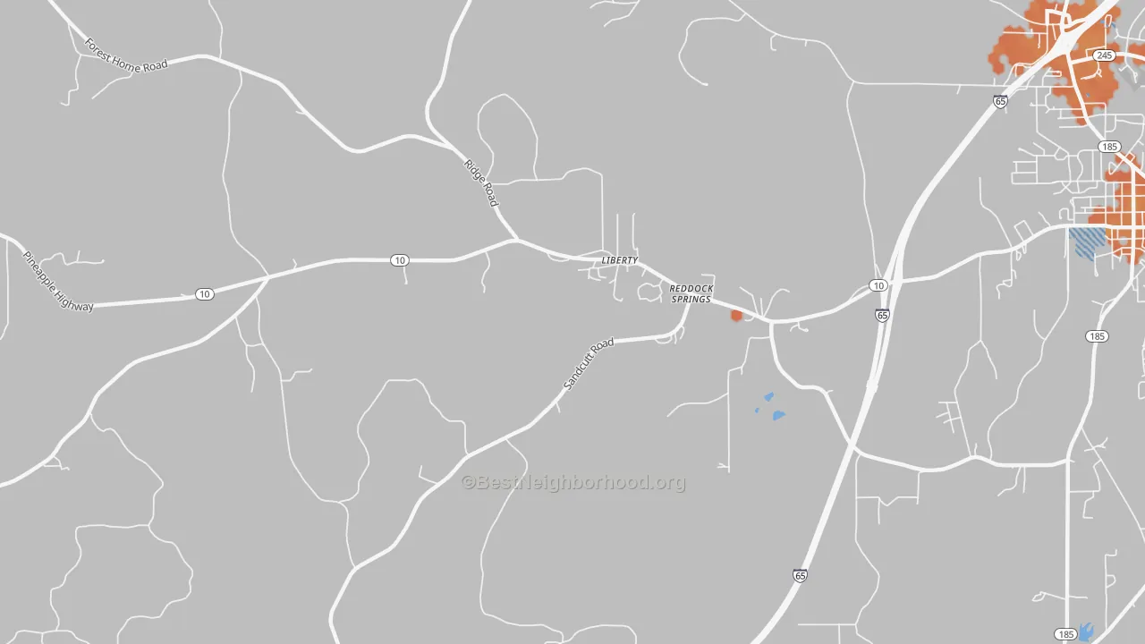 Bike Grade map of Reddock Springs, AL