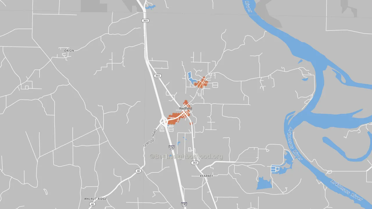 Bike Grade map of Redfield, AR