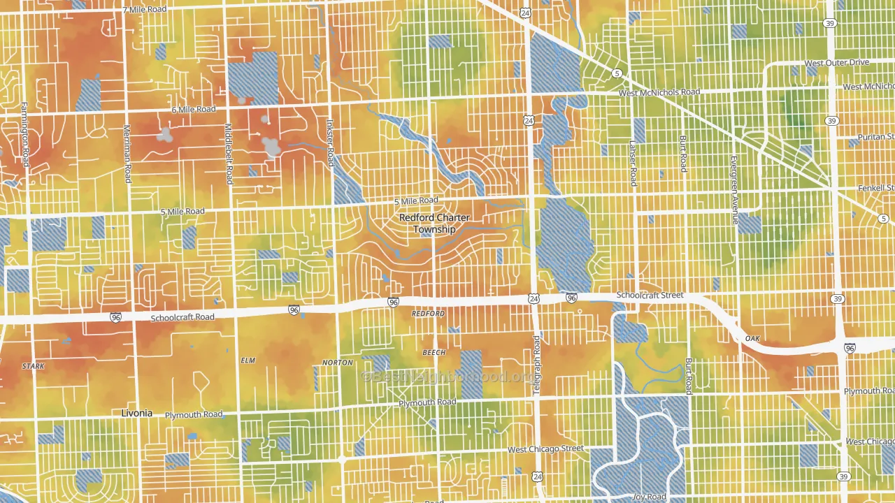 Bike Grade map of Redford, MI