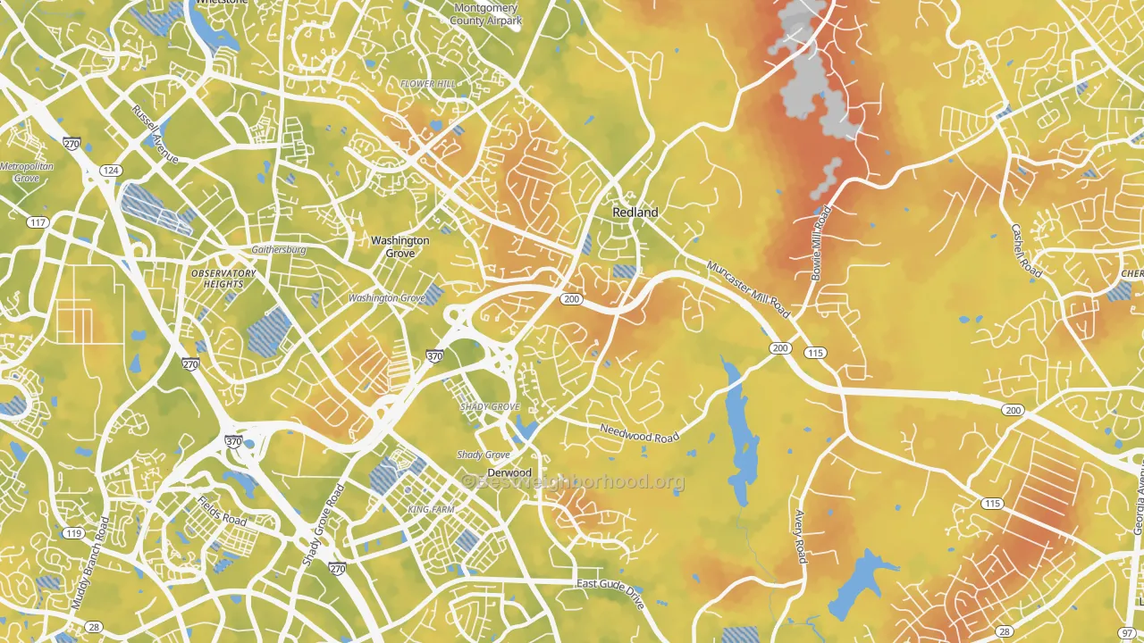 Bike Grade map of Redland, MD