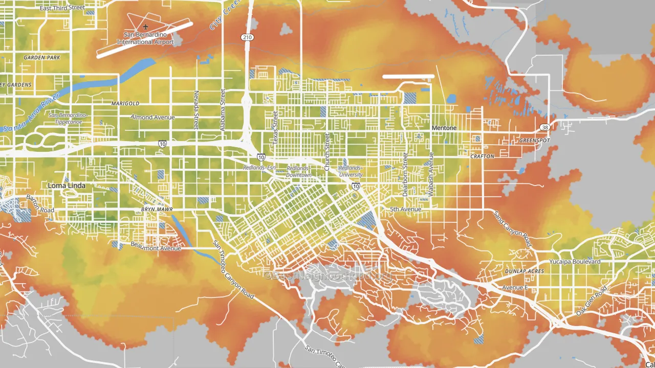 Bike Grade map of Redlands, CA