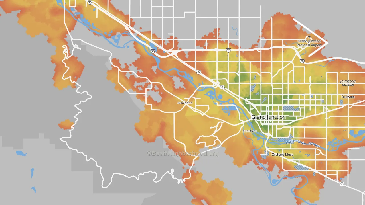 Bike Grade map of Redlands, CO