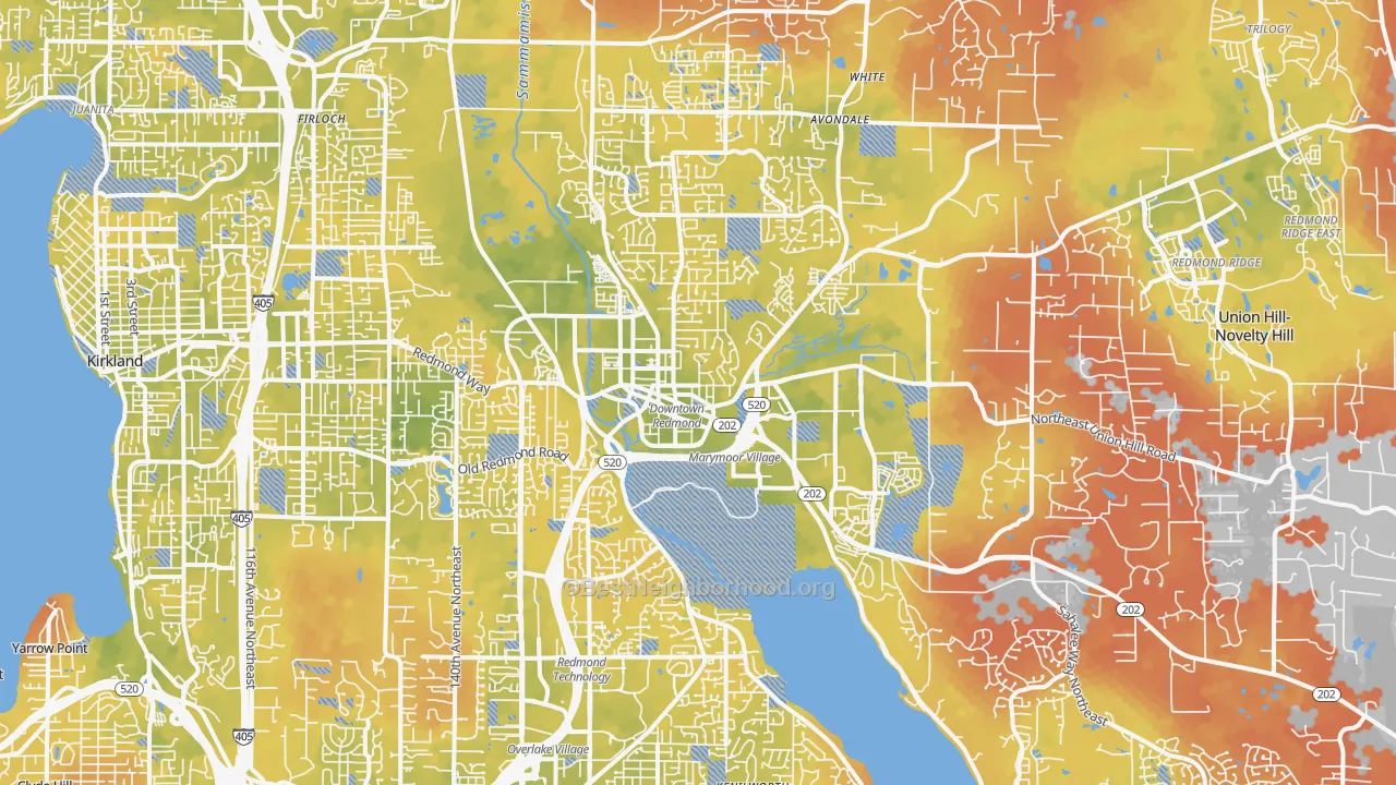 Bike Grade map of Redmond, WA