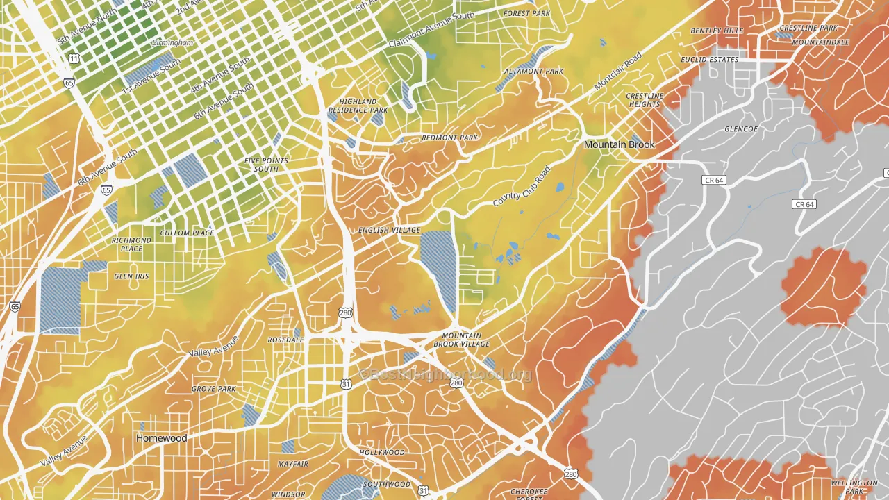 Bike Grade map of Redmont Park, Birmingham, AL