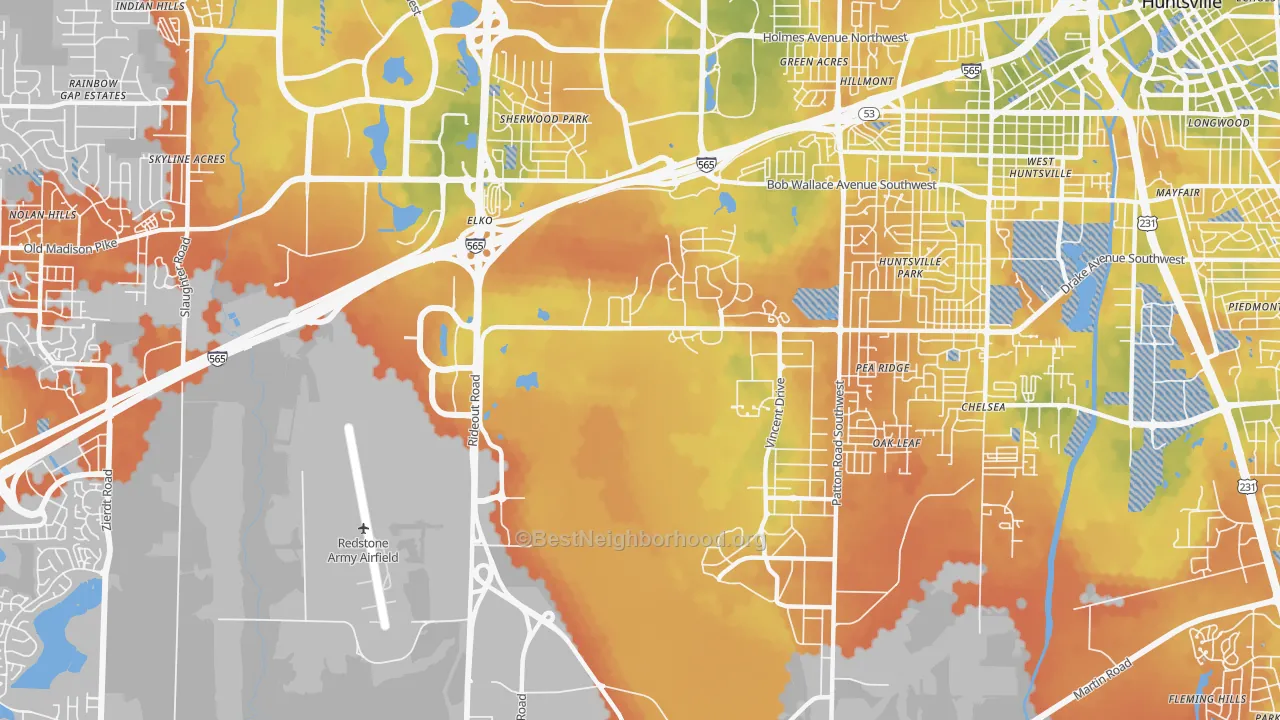 Bike Grade map of Redstone Arsenal, AL