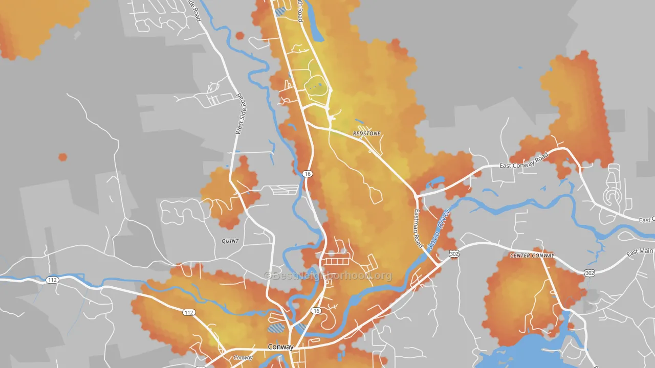 Bike Grade map of Redstone, NH