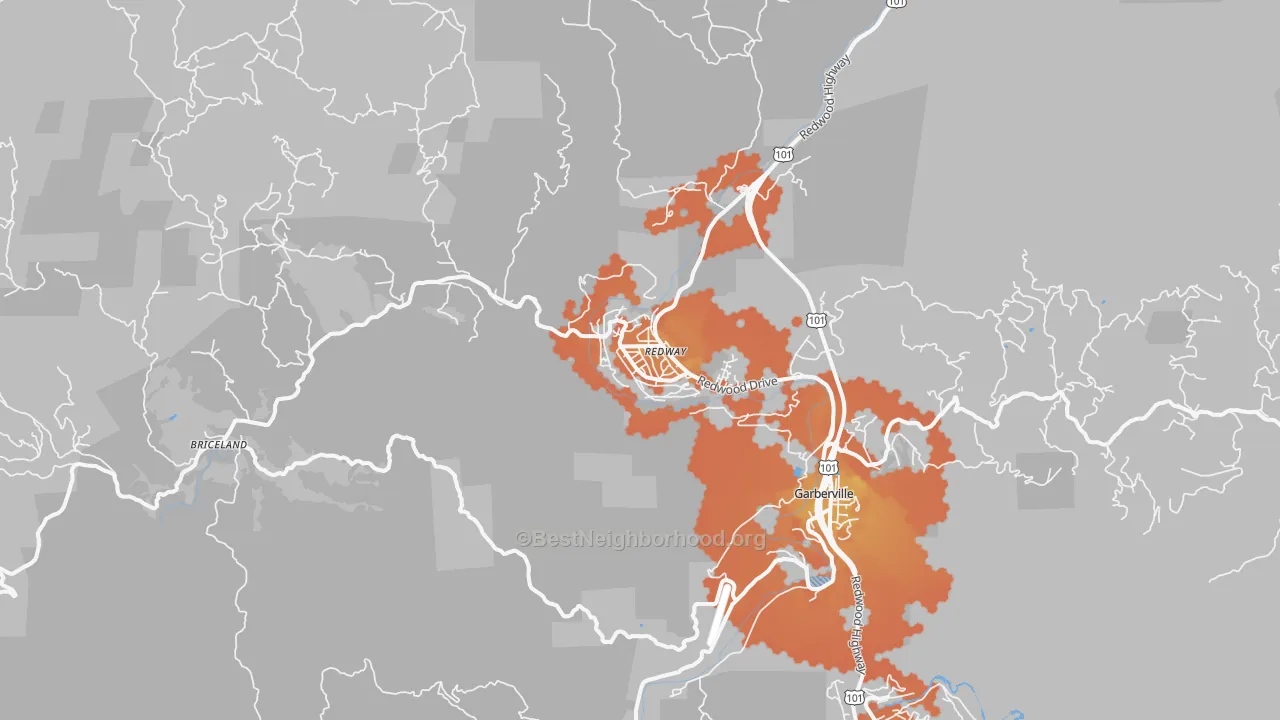 Bike Grade map of Redway, CA